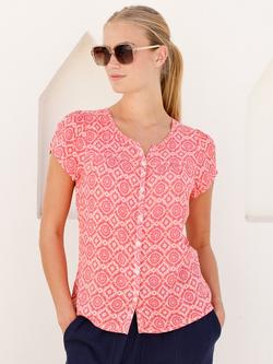 Aspiga Lisbon Crinkle Blouse, Coral/Pink