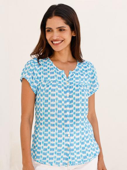 Aspiga Lisbon Crinkle Blouse, White/Turquoise