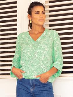 Aspiga Clea Crinkle Blouse, White/Green - view 2, White/Green