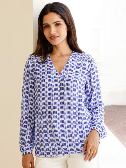 Aspiga Clea Crinkle Blouse, White/Blue