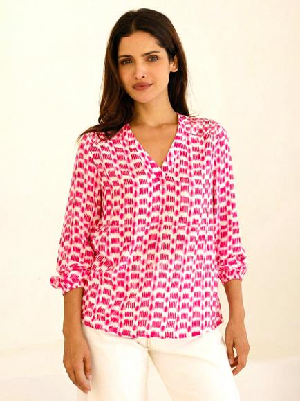 Aspiga Clea Crinkle Blouse, White/Pink
