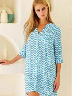 Aspiga Mia Crinkle Tunic Shirt, White/Turquoise, White/Turquoise