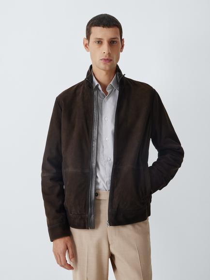 John Lewis Suede Stand Collar Jacket, Dark Chocolate, Dark Chocolate