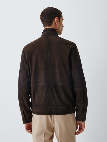John Lewis Suede Stand Collar Jacket, Dark Chocolate - view 2, Dark Chocolate