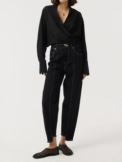 AKYN Halle V-Neck Wrap Top containing TENCEL™ Lyocell, Black, Black