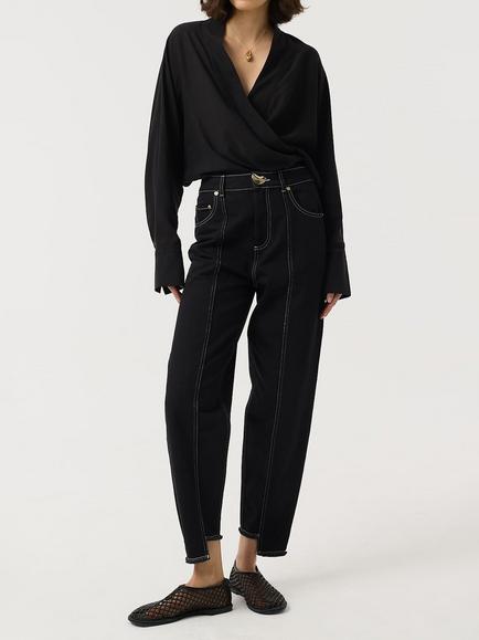 AKYN Halle V-Neck Wrap Top containing TENCEL™ Lyocell, Black, Black