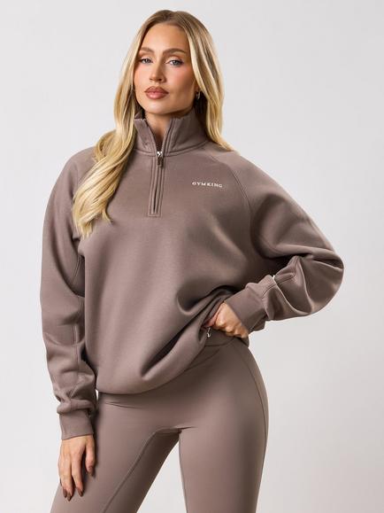 Gym King Cotton Rich Relaxed Funnel Neck Sweatshirt, Truffle