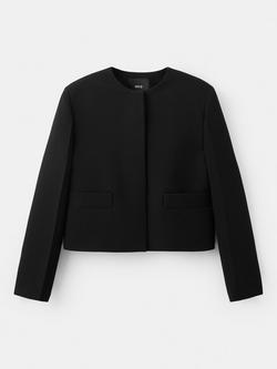 Mango Collarless Cropped Blazer, Black, Black
