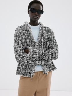 Mango Textured Frayed Edge Cardigan, Black, Black