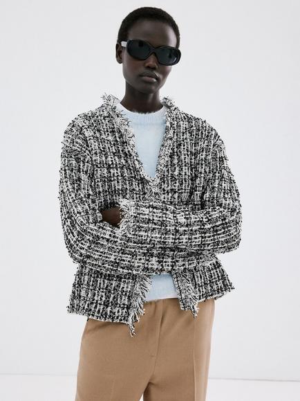 Mango Textured Frayed Edge Cardigan, Black, Black