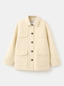 Mango Tailored Utility Shacket, Vanilla, Vanilla