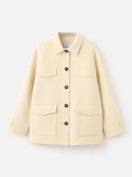 Mango Tailored Utility Shacket, Vanilla, Vanilla