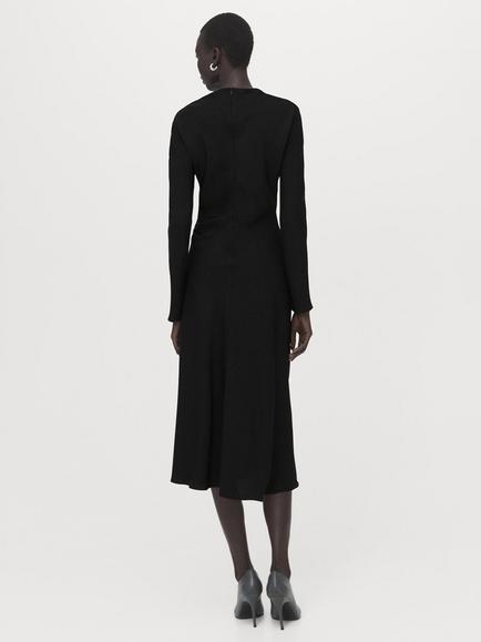 Mango Ruched Long Sleeve Midi Dress, Black - view 2, Black