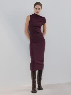 Mango Slant Neck Midi Dress, Bordeaux