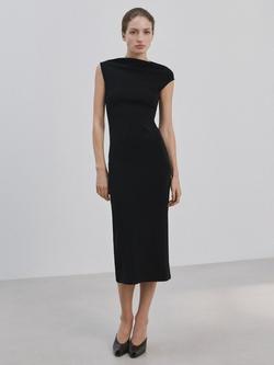 Mango Slant Neck Midi Dress, Black