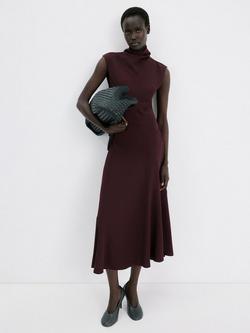 Mango High Neck Sleeveless Midi Dress, Wine, Wine