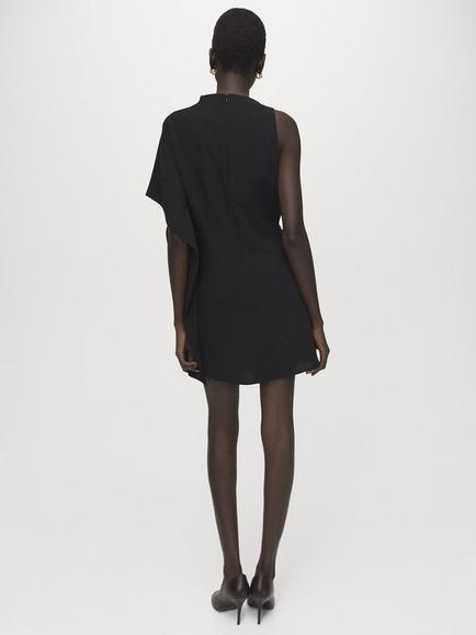 Mango Asymmetric Drape Mini Dress, Black - view 2, Black