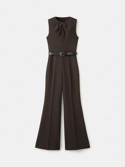 Mango Belted Sleeveless Wide Leg Jumpsuit, Brown, Brown