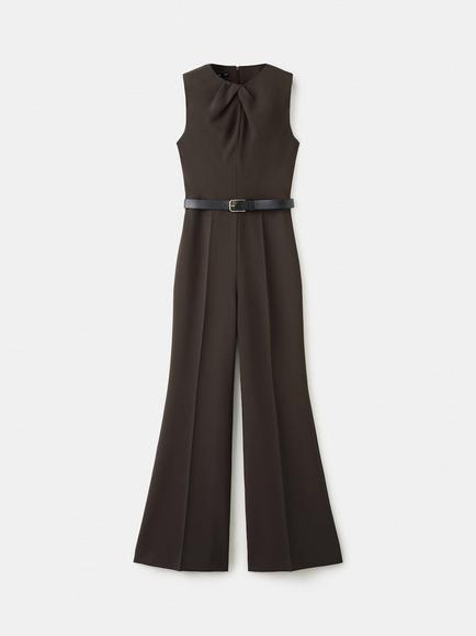 Mango Belted Sleeveless Wide Leg Jumpsuit, Brown