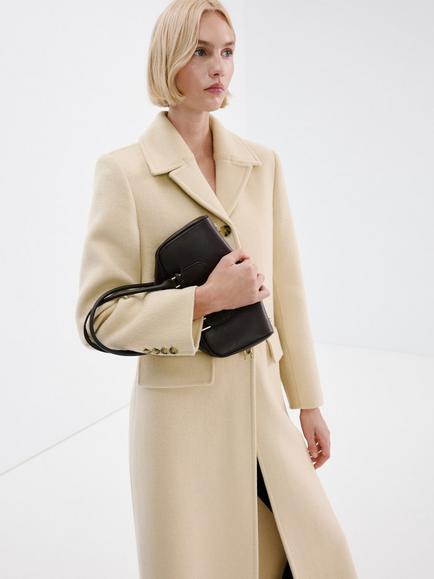 Mango Straight Wool Blend Coat, Vanilla, Vanilla