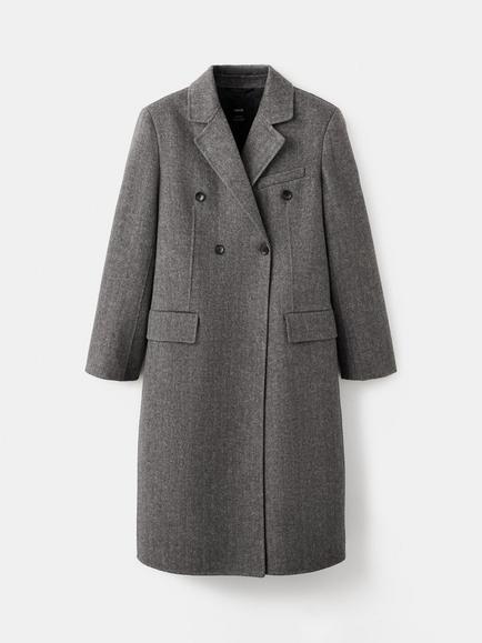 Mango Double Breasted Wool Rich Coat, Grey, Grey