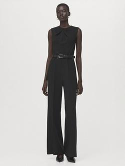 Mango Belted Sleeveless Wide Leg Jumpsuit, Black