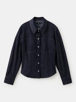 Mango Long Sleeve Denim Shirt, Mid Blue, Mid Blue
