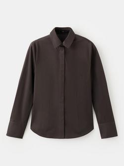 Mango Poplin Long Sleeve Shirt, Brown, Brown