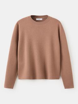 Mango Round Neck Long Sleeve Jumper, Camel