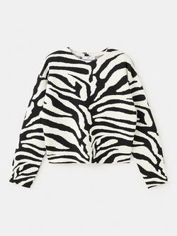 Mango Round Neck Zebra Print Jumper, Black, Black