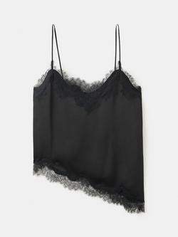 Mango Lace Trim Asymmetric Camisole Top, Black, Black