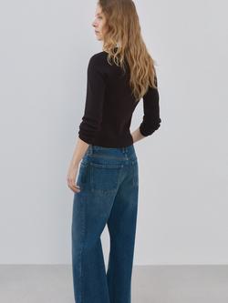 Mango Contrast Collar Long Sleeve Polo Knit Top, Chocolate - view 2, Chocolate