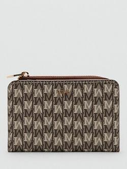 Mango Monogram Zip Up Purse, Brown, Brown