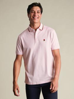 Charles Tyrwhitt Rugby Football Union Striped Collar Detail Short Sleeve Pique Cotton Polo Shirt, Pink, Pink
