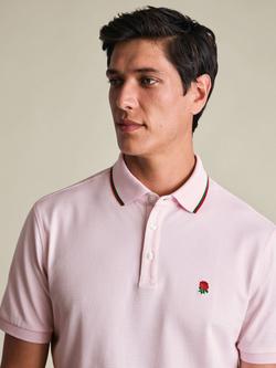 Charles Tyrwhitt Rugby Football Union Striped Collar Detail Short Sleeve Pique Cotton Polo Shirt, Pink - view 2, Pink
