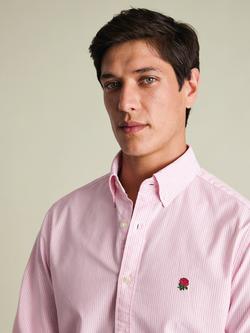 Charles Tyrwhitt Rugby Football Union Button Collar Striped Washed Cotton Oxford Slim Fit Shirt, Pink - view 2, Pink