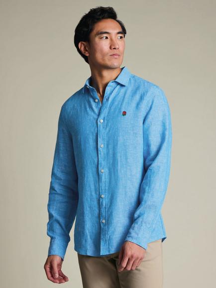 Charles Tyrwhitt Rugby Football Union Pure Linen Slim Fit Shirt, Ocean Blue