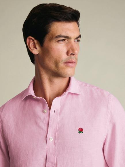 Charles Tyrwhitt Rugby Football Union Pure Linen Slim Fit Shirt - view 2, Pink