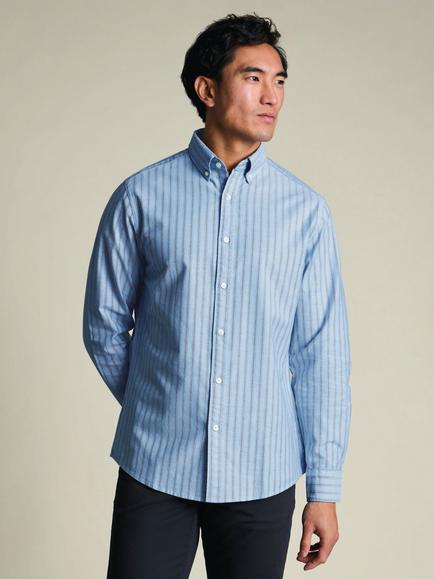 Charles Tyrwhitt Double Stripe Button Collar Stretch Washed Cotton Oxford Slim Fit Shirt, Blue, Blue