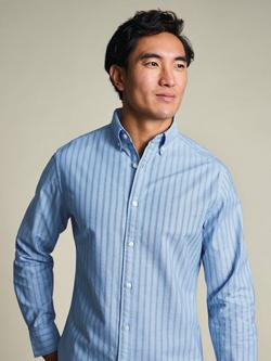 Charles Tyrwhitt Double Stripe Button Collar Stretch Washed Cotton Oxford Slim Fit Shirt, Blue - view 2, Blue