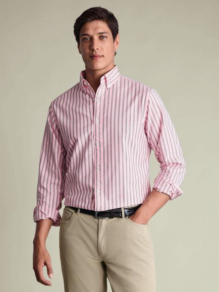 Charles Tyrwhitt Double Stripe Button Collar Stretch Washed Cotton Oxford Slim Fit Shirt, Light Pink, Light Pink