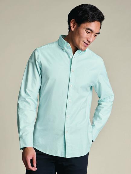 Charles Tyrwhitt Button Collar Washed Poplin Cotton Oxford Slim Fit Shirt, Aqua Green