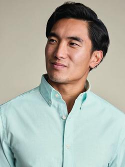 Charles Tyrwhitt Button Collar Washed Poplin Cotton Oxford Slim Fit Shirt - view 2, Aqua Green