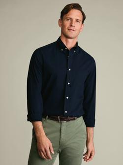 Charles Tyrwhitt Button Collar Washed Poplin Cotton Oxford Slim Fit Shirt, Dark Blue
