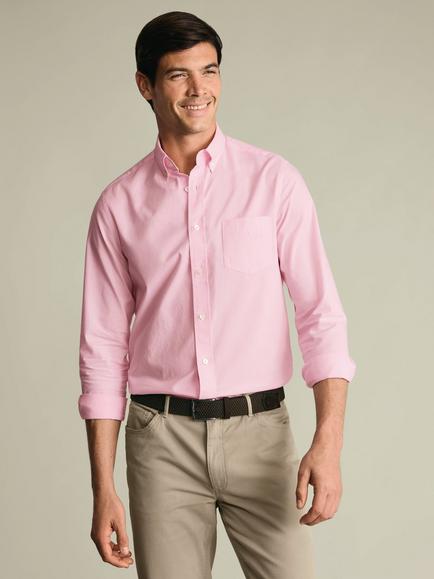 Charles Tyrwhitt Button Collar Washed Poplin Cotton Oxford Slim Fit Shirt, Pink