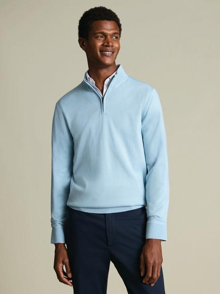 Charles Tyrwhitt Merino Wool Half-Zip Jumper, Ice Blue