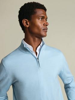 Charles Tyrwhitt Merino Wool Half-Zip Jumper - view 2, Ice Blue
