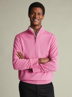 Charles Tyrwhitt Merino Wool Half-Zip Jumper, Pink