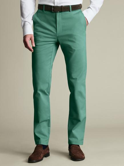 Charles Tyrwhitt Non-Iron Regular Fit Cotton Rich Trousers, Mid Green