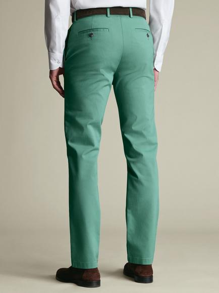 Charles Tyrwhitt Non-Iron Regular Fit Cotton Rich Trousers - view 2, Mid Green